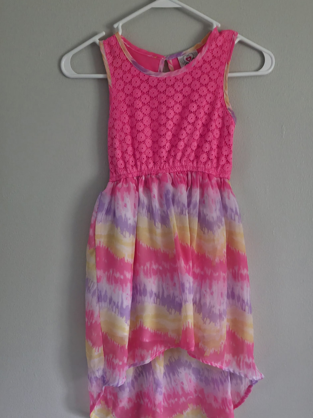 Girls' Neon Pink Lace-Top High-Low Dress
